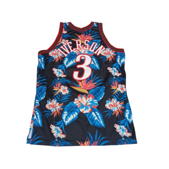 Allen Iverson Sixers Floral Jersey Hardwood Classics HWC Mitchell and Ness Black - Picture 2 of 7
